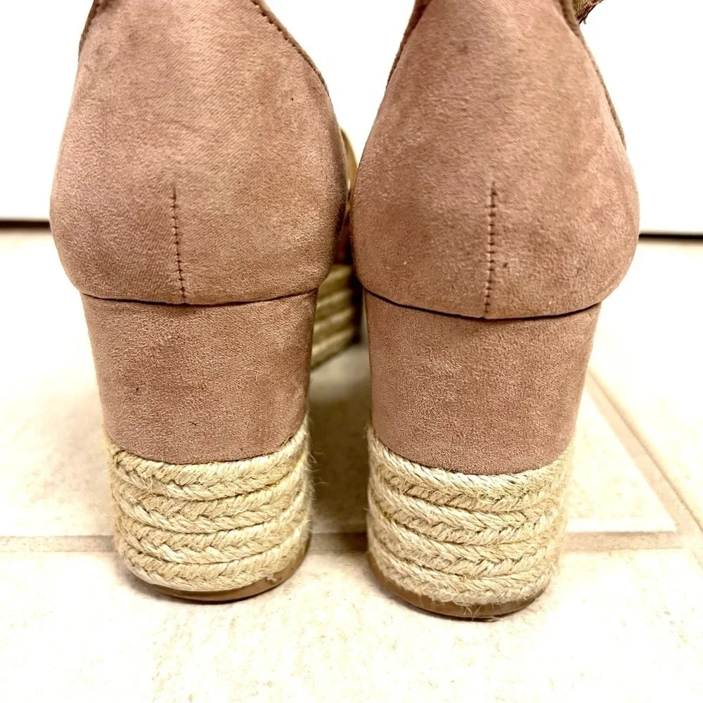 Steve Madden Apollo Suede Leather Espadrille Platform Sandals Gold Tan Boho 9M